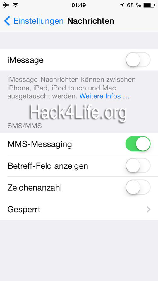 iMessage in den Einstellungen deaktivieren  - iMessage Probleme beheben - Anleitung - How-To - Tipp - Trick - Tutorial - Netzwerkeinstellungen - iOS 7 - Bug - 7.0.2 - 7.0.1 - Hack4Life