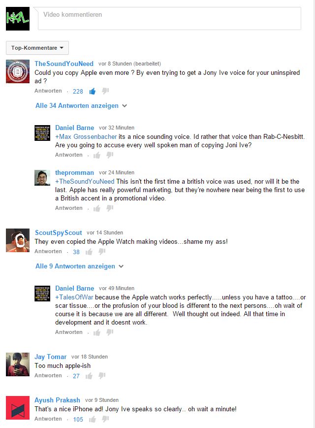 YouTube Kommentare von Samsung Fanatikern
