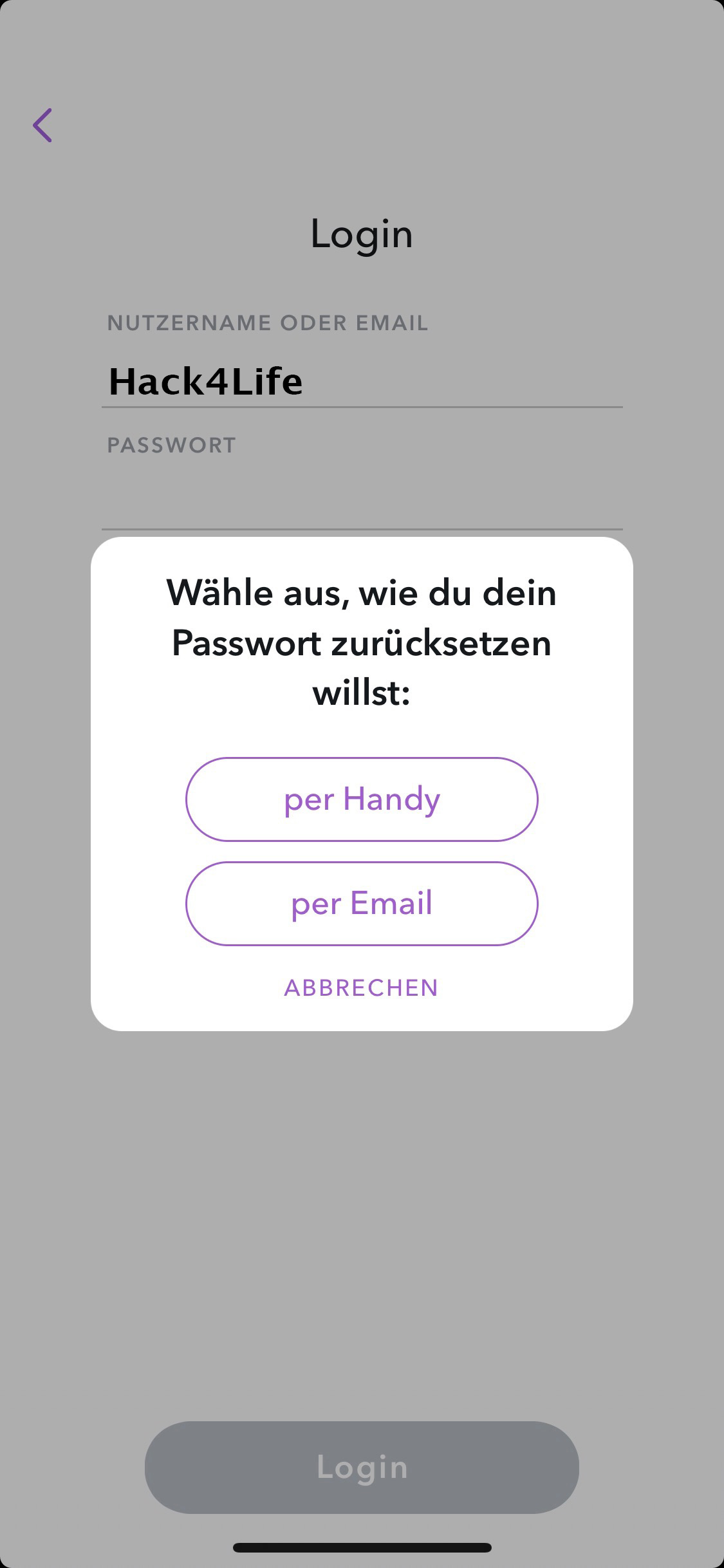 Passwort per Handy zurücksetzen, Hack4Life, Snapchat