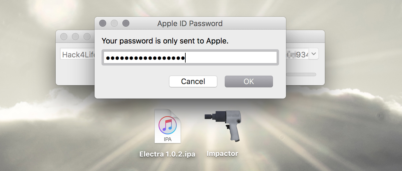 Passwort für die AppleID eintragen, Cydia Impactor, Electra iOS 11 Jailbreak Anleitung, Hack4Life, Fabian Geissler