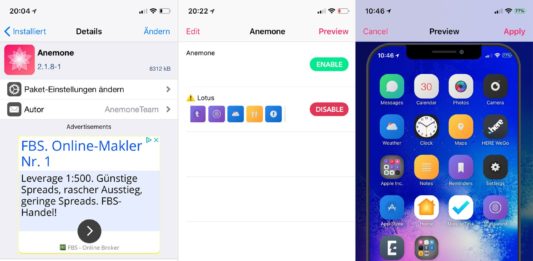 Anemone - Der Theme Manager unter iOS 11, Cydia, Tweak, kostenlos, Anemone 3.0, Download, .deb, Cydia, Sileo, Entwickler, Hack4Life, Fabian Geissler