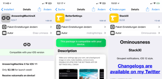 AnsweringMachineX, BetterSettings, MoveUpCydia, NotesConfirmToDelete, StackXI, DHelper, Top Cydia Tweaks Issue 8, Hack4Life, Fabian Geissler