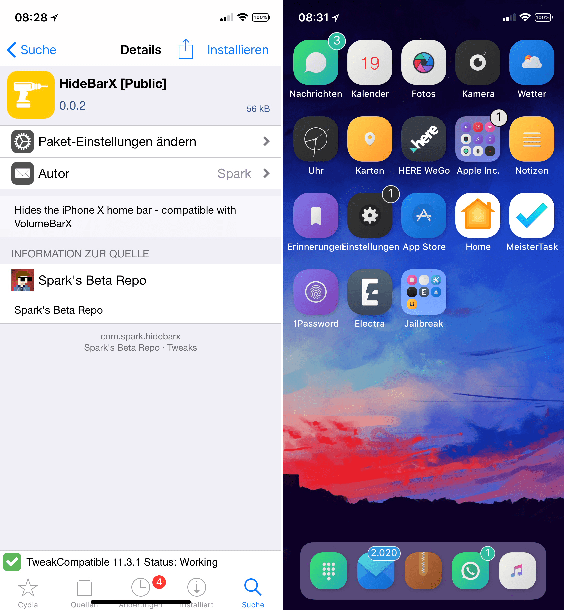 Remove Homebar on the iPhone X, HideBar X [Public], Top, Cydia, Tweak, Repo, free, kostenlos, hack, hack4life, Fabian Geissler, seriös, kompetent