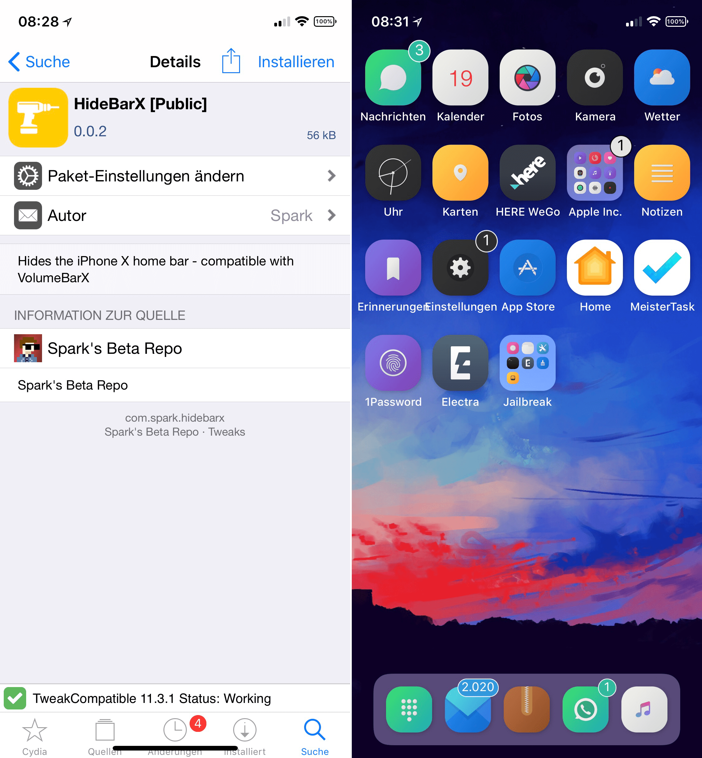 Homegrabber auf dem iPhone X entfernen, HideBar X [Public], Top, Cydia, Tweak, Repo, free, kostenlos, hack, hack4life, Fabian Geissler, seriös, kompetent