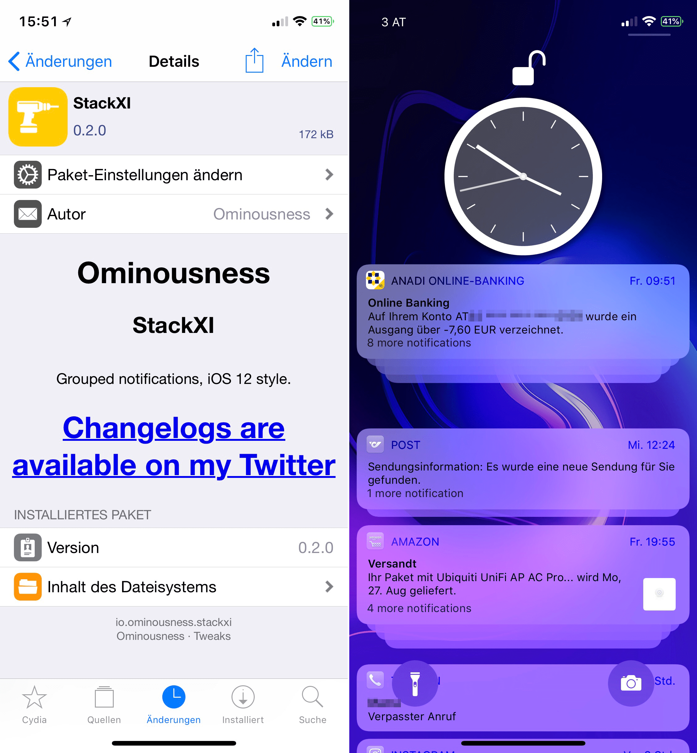 Grouped notifications in iOS 12 style, StackXI, Ominousness, Top, Cydia, Tweak, Free, kostenlos, Download, Repo, Guide, Hack, Hack4Life, Fabian Geissler, Review