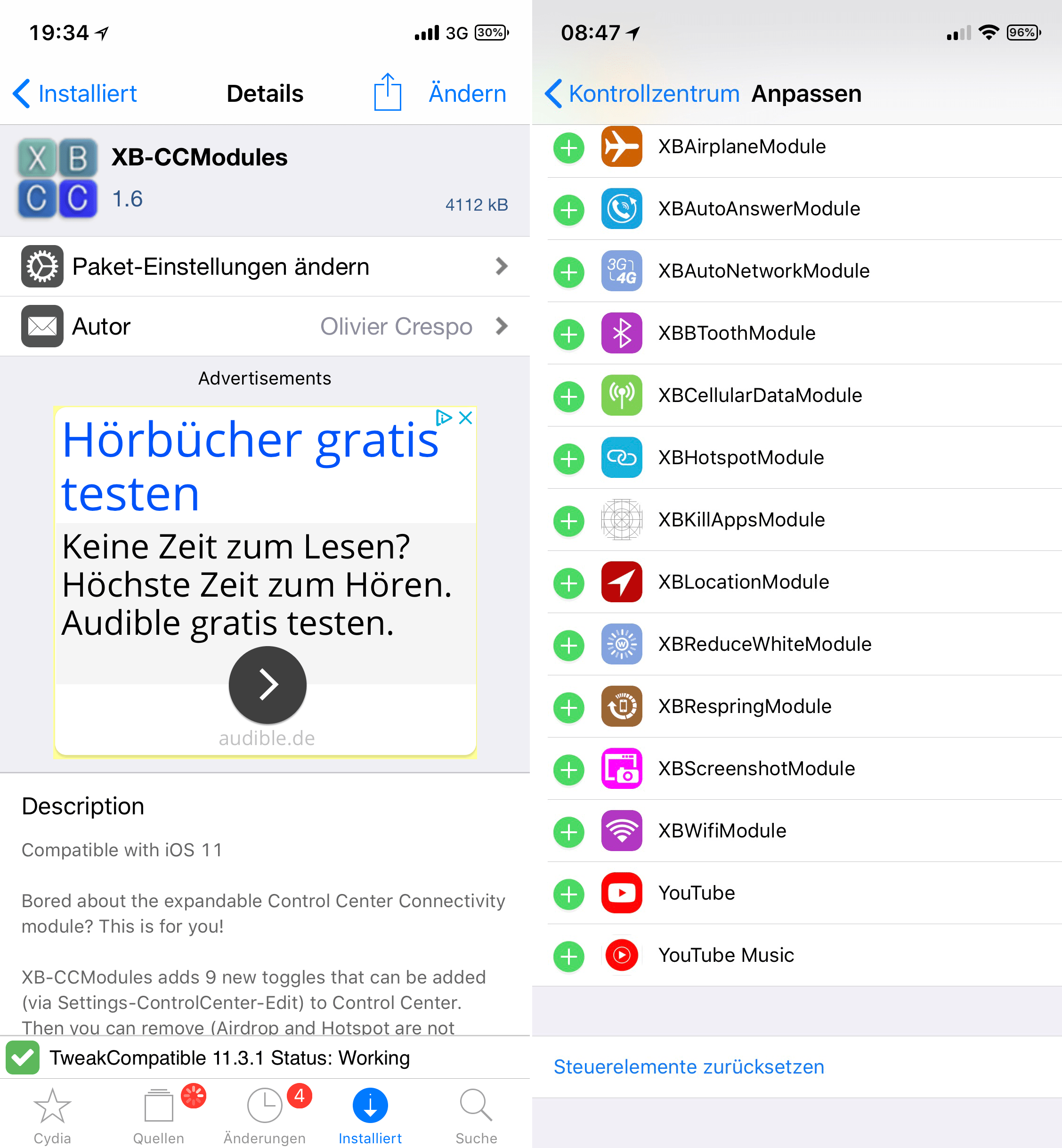 Extend control center, XB-CCModules, Top, cydia, tweak, free, kostenlos, repo, hack, Hack4Life, Fabian Geissler, seriös, kompetent