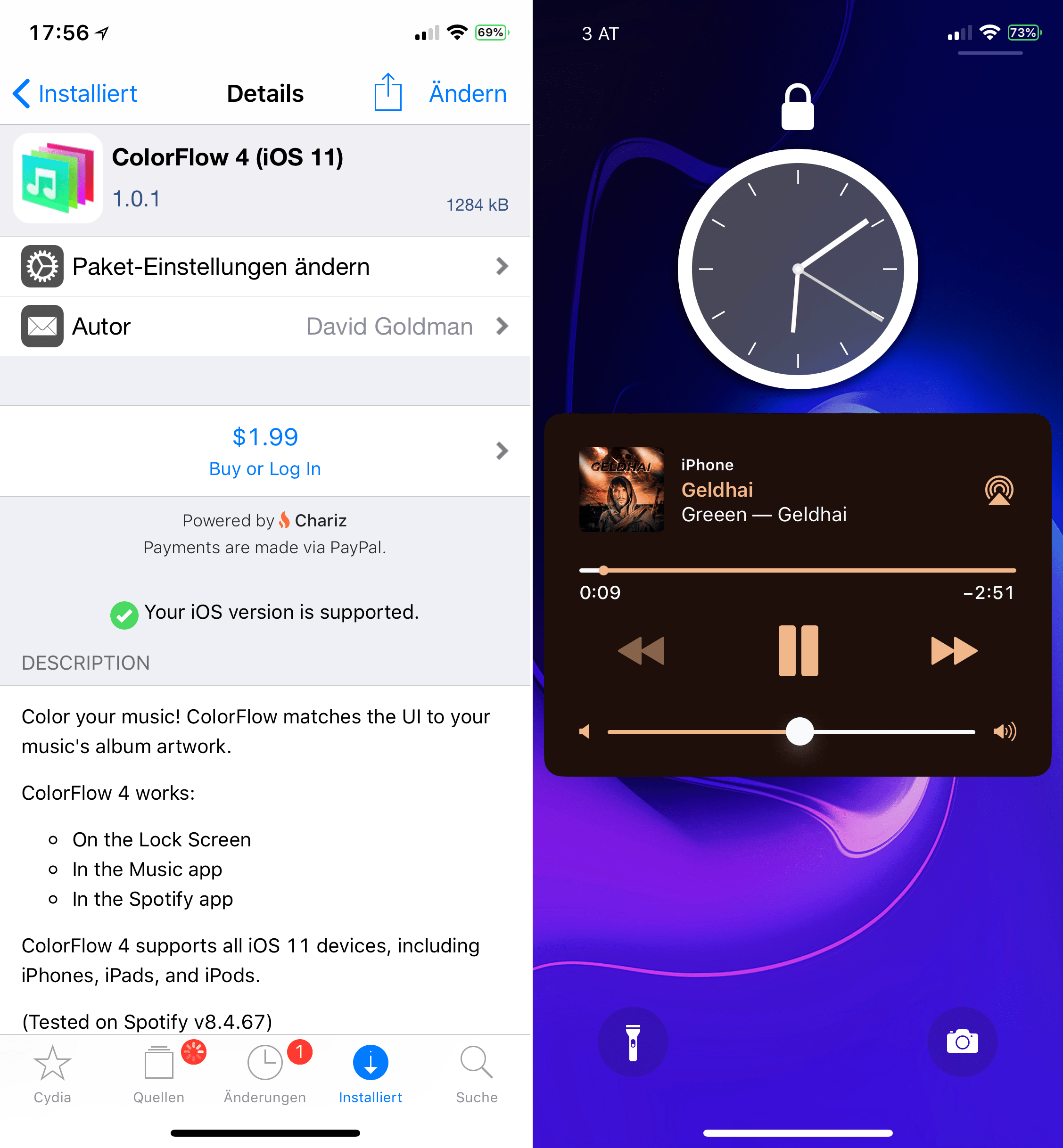 Match the UI to the album artwork of current playing song, Top Cydia Tweaks, ColorFlow, Hack4Life, free, download, hack, repo, .deb, direct, Cydia, Sileo