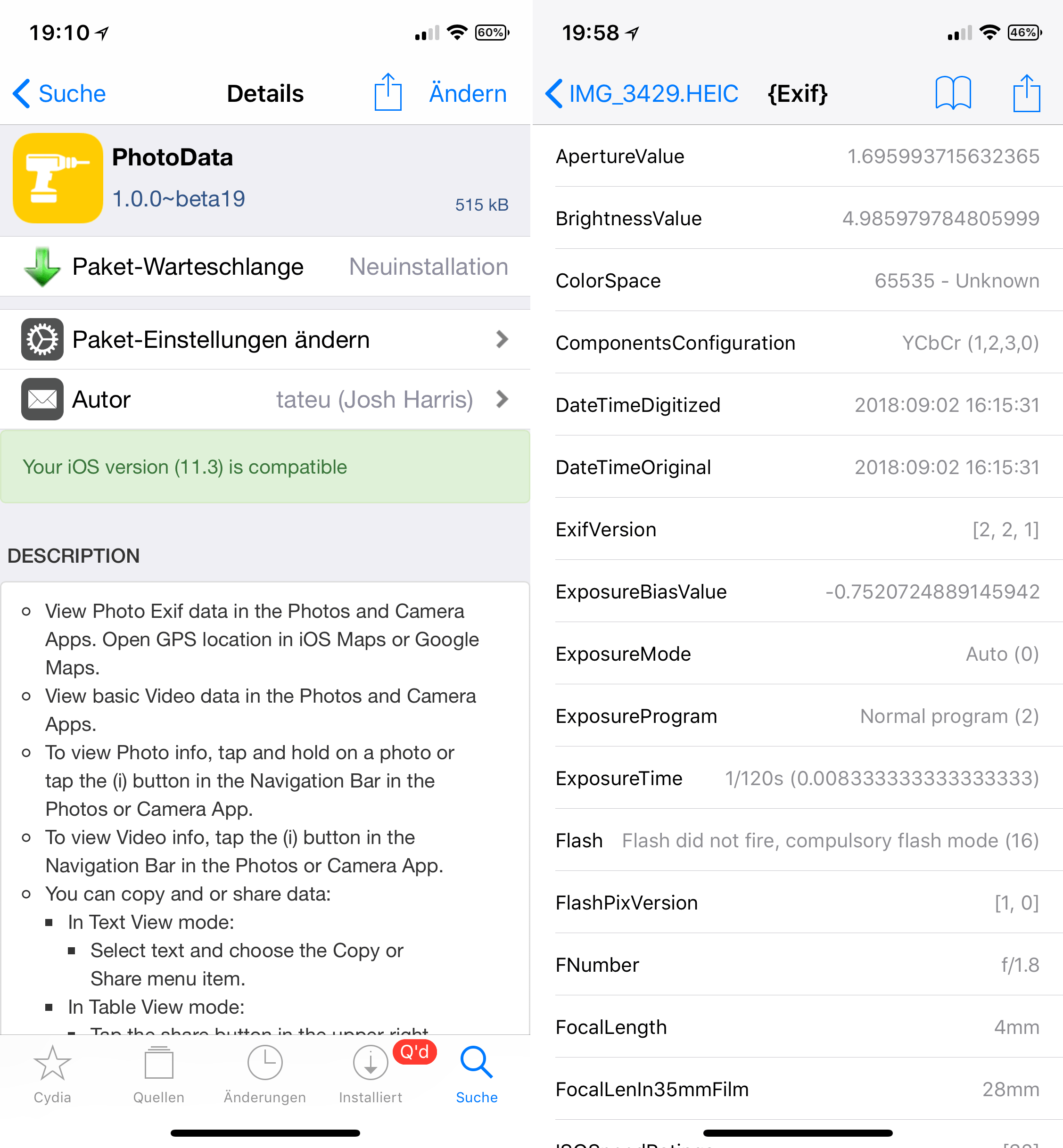 Informationen zu aufgenommenen Fotos/Videos in der Foto App anzeigen, PhotoData, Top, Cydia, Tweak, Sileo, iOS 11.3.1, iPhone X, GPS, iCloud fotomediathek, Hack4Life, kostenlos, gratis, tipp, .deb, Fabian Geissler, seriös, kompetent