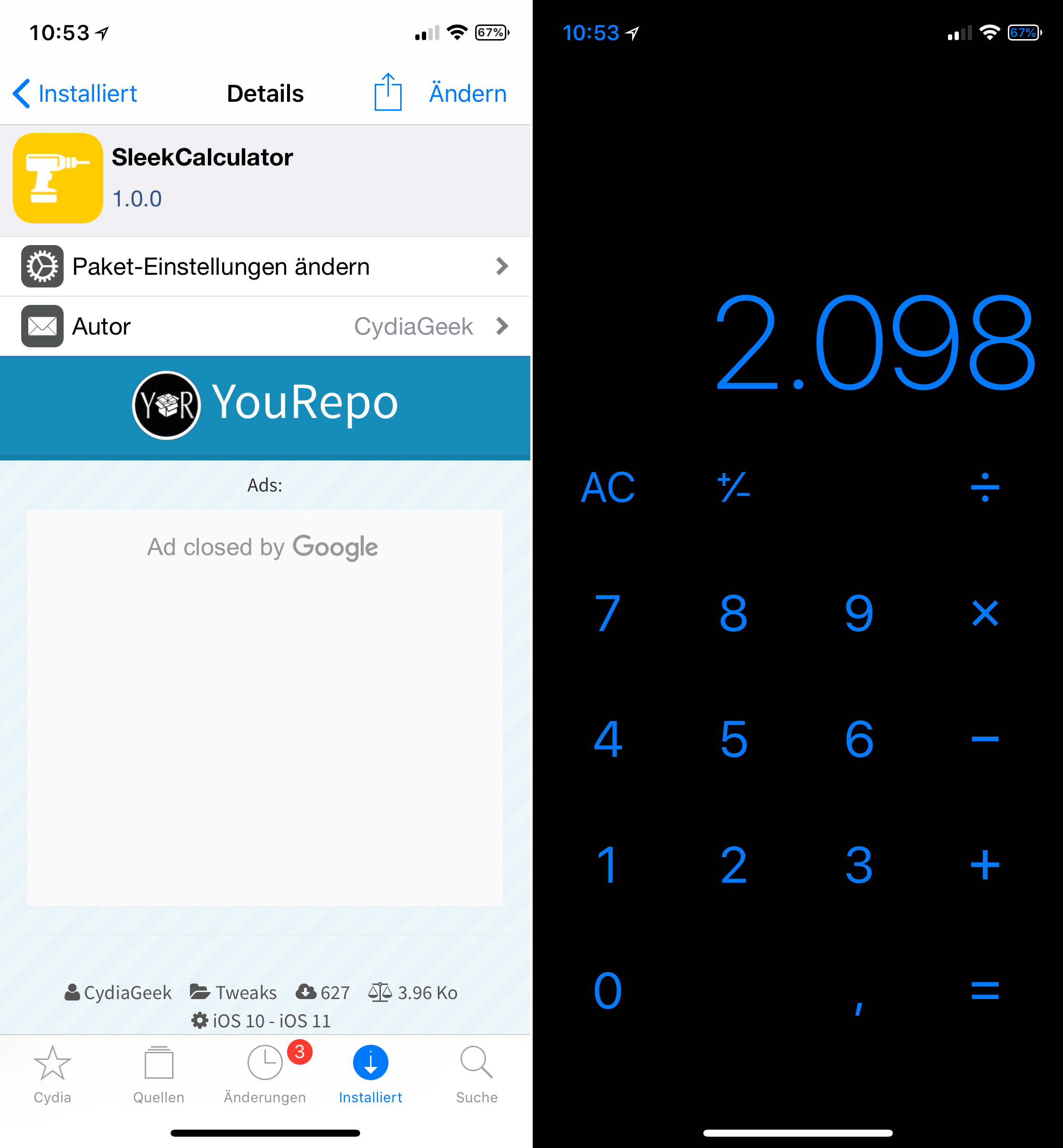 Minimalist calculator.app, SleekCalculator, Cydia, Sileo, Tweak, Download, free, hack, tip, darkmode, iOS 11, Fabian Geissler, Hack4Life, Repo, Alternative download