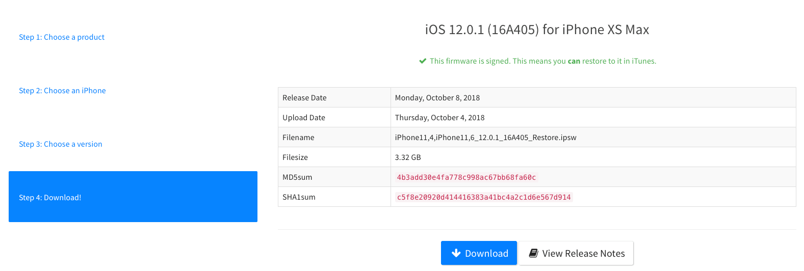 Download iOS 12.0.1, ipsw.me, Tool, Kostenlos, Signierung, status, iOS 12, Jailbreak, A12 Chip, Hack4Life, Fabian Geissler