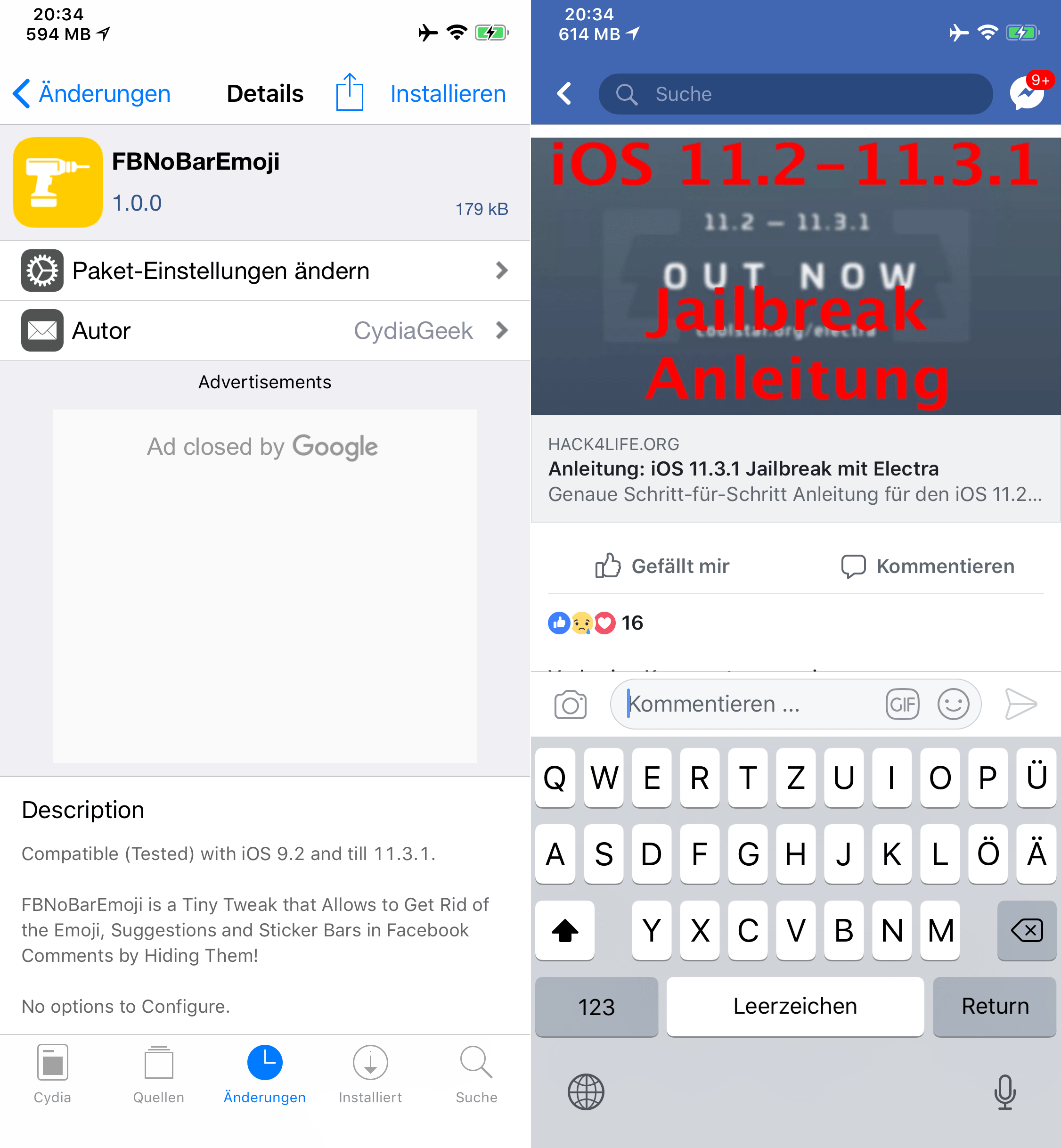 Emoji Leiste in Facebook entfernen, FBNoBarEmoji, Review, Download, Top, Cydia, Tweak, Sileo, Trick, Anleitung, Hack4Life, Fabian Geissler, kostenlos