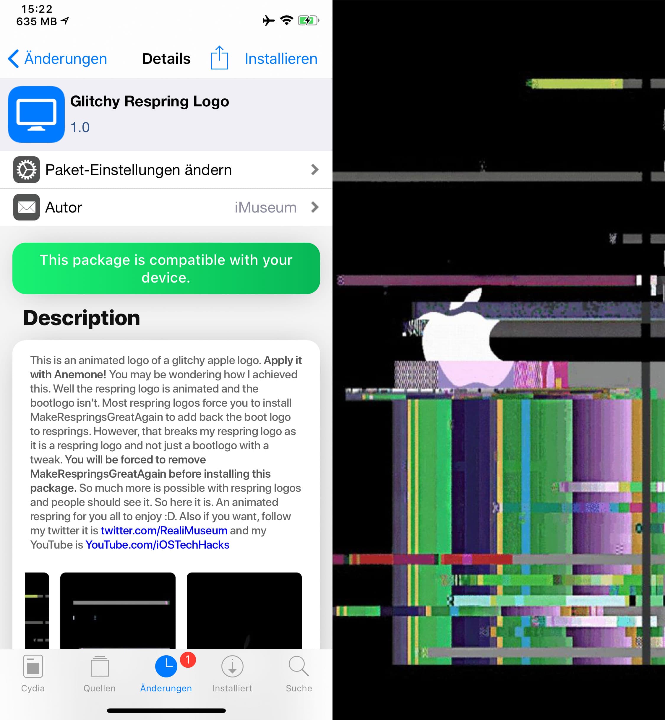 Respring Animation für Anemone, GlitchyRespringLogo, Anemone, Top, Cydia, Tweak, Sileo, Animation, Respring Animation verändern, kostenlos, gratis, free, .deb, Packix Repo, Hack4Life, Fabian Geissler