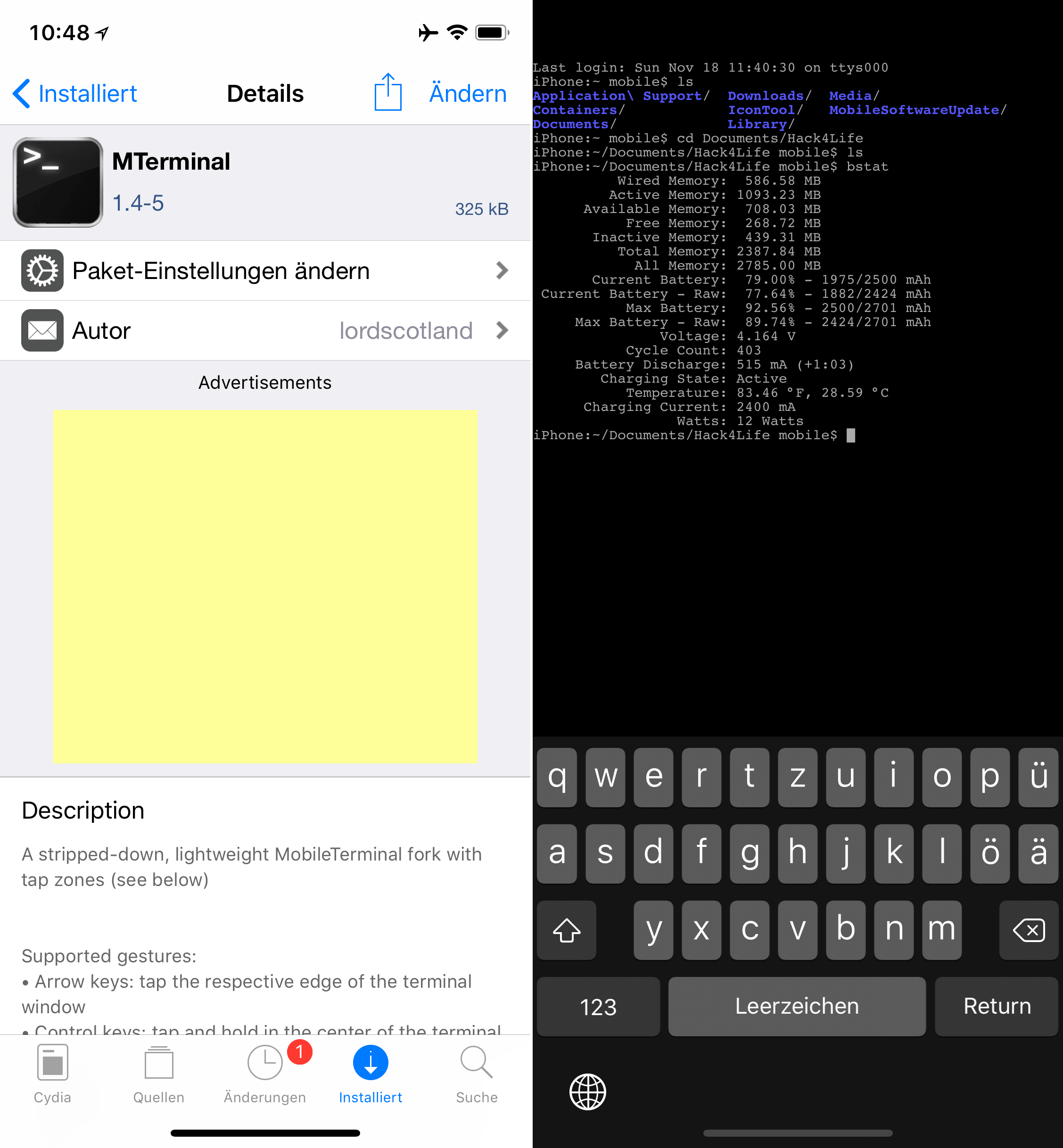 Mobiler Terminal, MTerminal, Hack4Life, Fabian Geissler, Top, Cydia, Tweak, Sileo, download, gratis, kostenlos, .deb, v1.4-6, electra jailbreak, unc0ver jailbreak, hilfe
