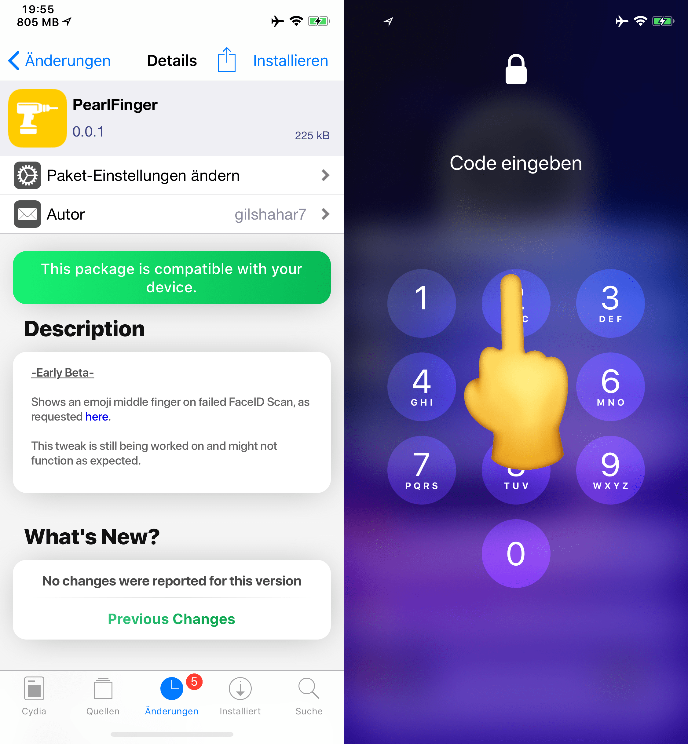 Mittelfinger bei fehlgeschlagenem FaceID Scan, PearlFinger, Top, Cydia, Tweak, Sileo, iOS 11, .deb, Review, Hack4Life, Fabian Geissler, gratis