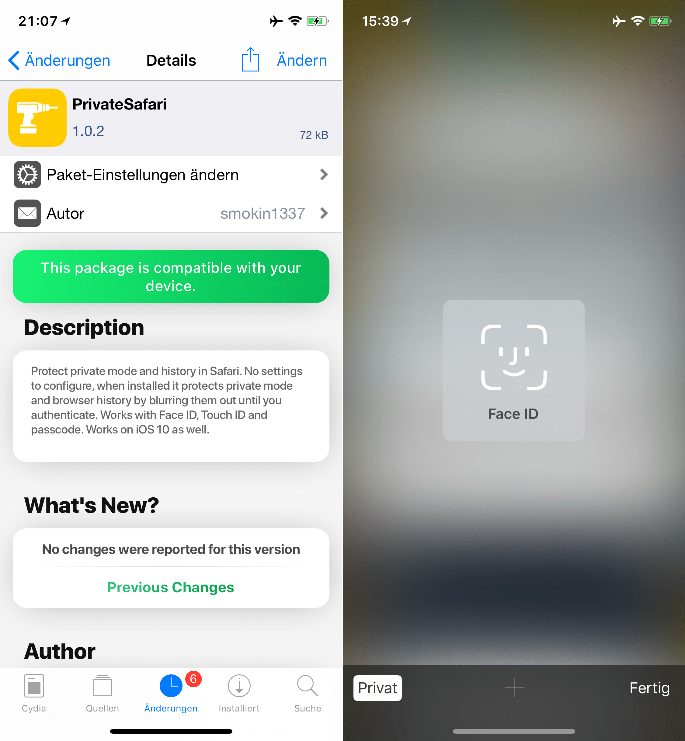 Den Privaten Modus in Safari mit FaceID/Passwort sichern, PrivateSafari, Top, Cydia, Tweak, Sileo, Download, kostenlos, gratis, .deb, Hack4Life, Fabian Geissler, Review