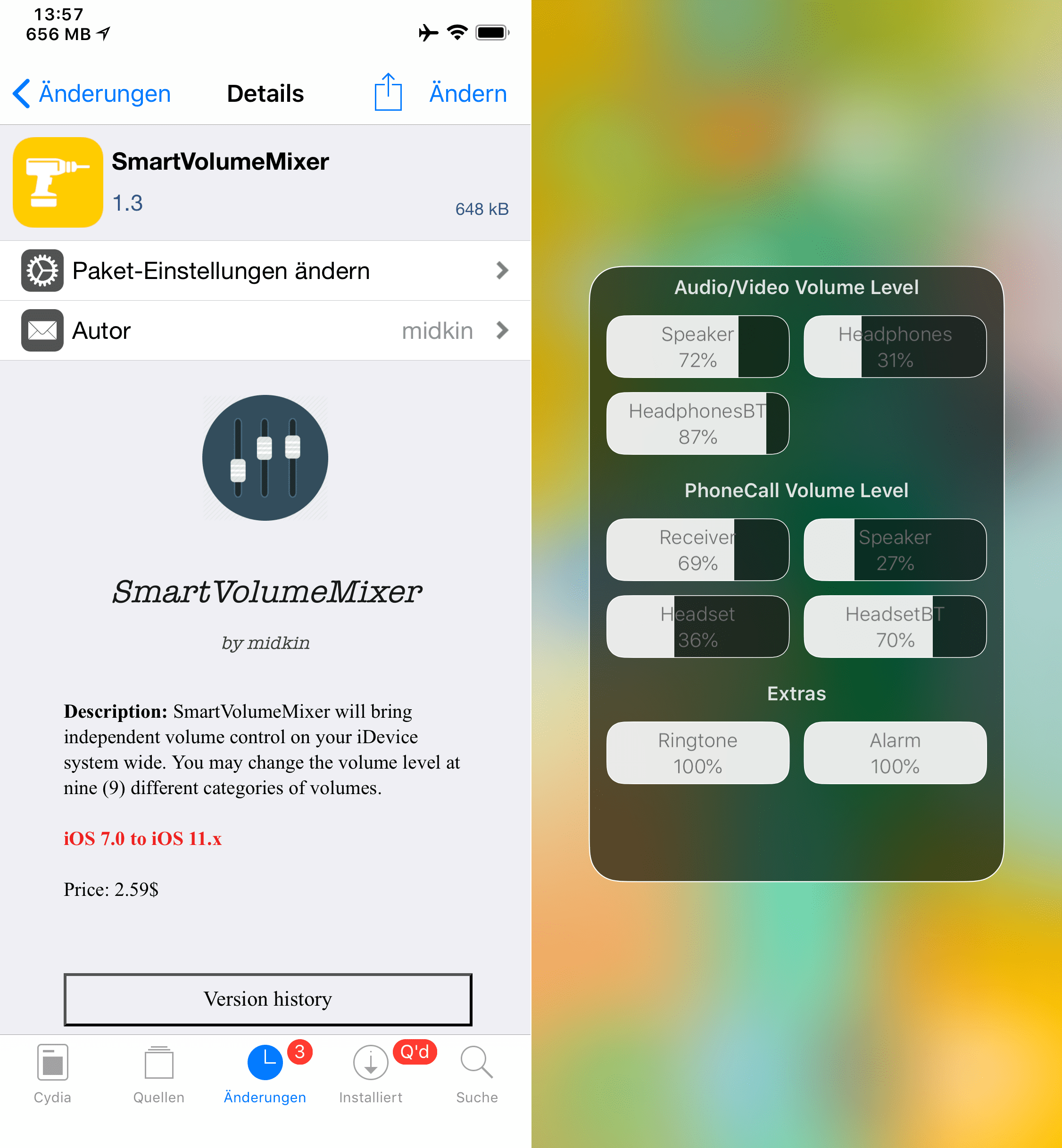 adjust volume for 9 different categories, SmartVolumeMixer, Top, Cydia, Tweak, Sileo, iOS 11, iOS 12, .deb, Download, Hack4Life, Fabian Geissler, Review, Hack, Crack, free