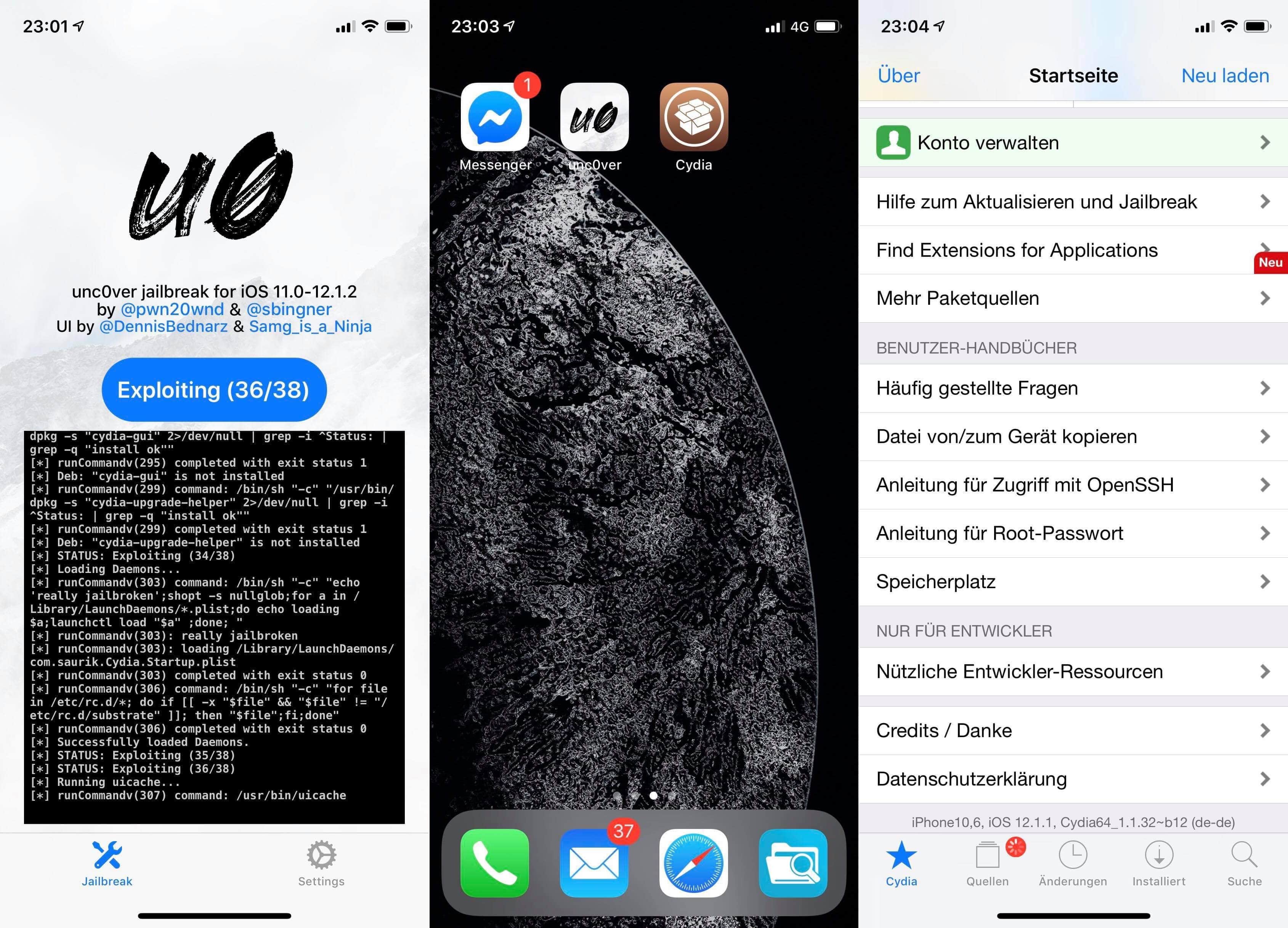 iOS 12 Jailbreak with unc0ver v3.0.0 - Tutorial, Hack4Life, Fabian Geissler, step-by-step, iPhone XS, iPhone XS Max, A12, Status, pwn20wnd, Cydia, Tutorial, Help, Support