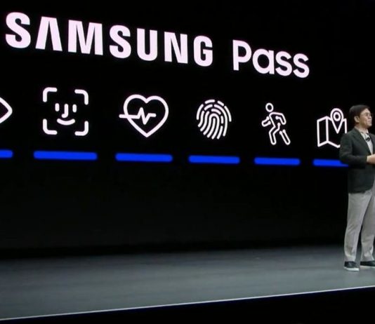 FaceID Logo bei Samsung Pressekonferenz in Las Vegas auf der CES20 / Bild: iMore, Hack4Life, Fabian Geissler, Samsung Pass, Samsung klaut FaceID Logo, FaceID von Apple geklaut, Verklagt Apple Samsung